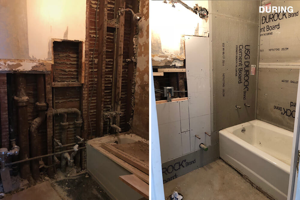 Bathroom during the remodel